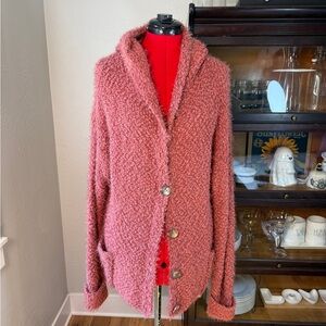 POL Textured Bouclé Chunky Knit Sweater Cardigan Pink Size M